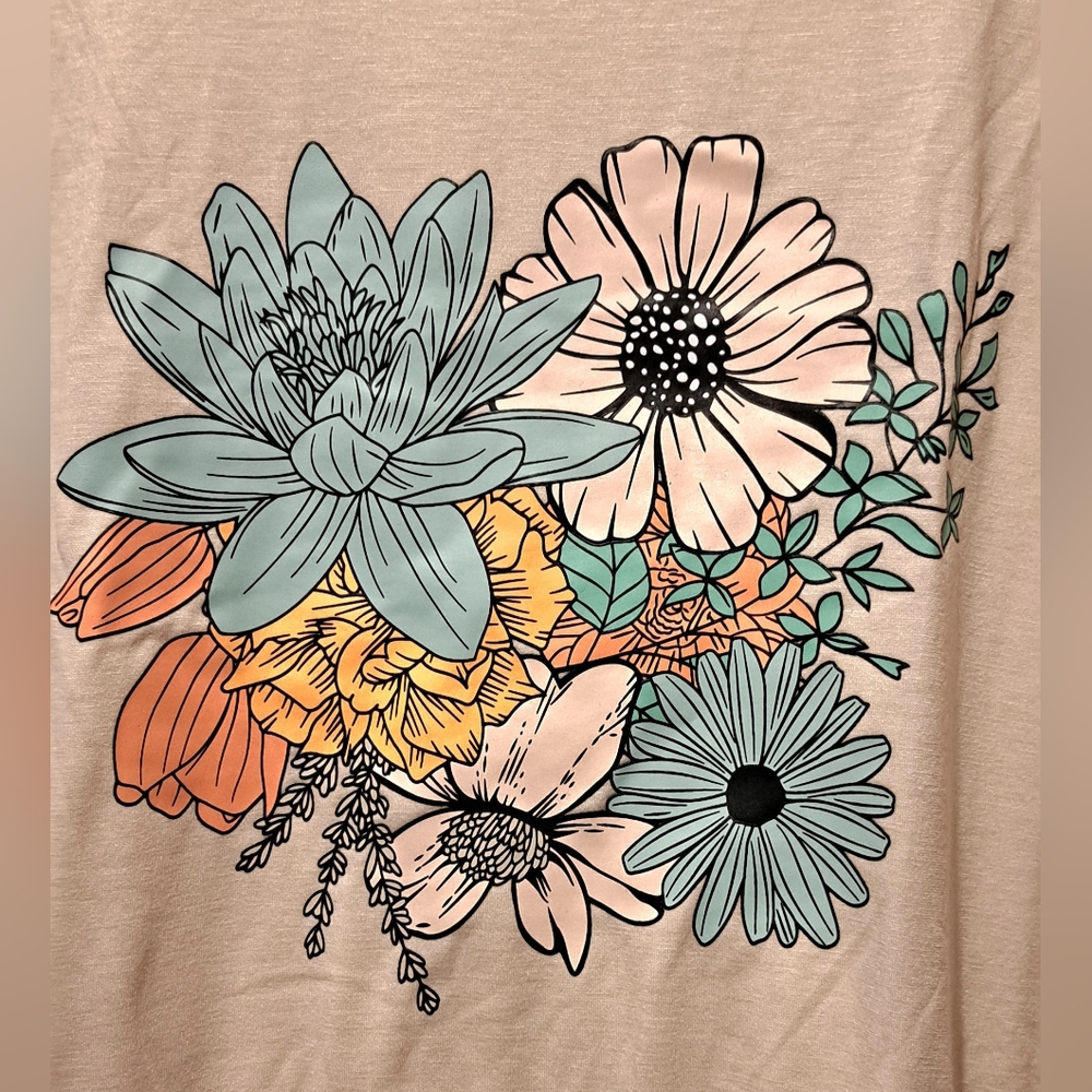 Colorful Floral Graphic Tee, White, XL